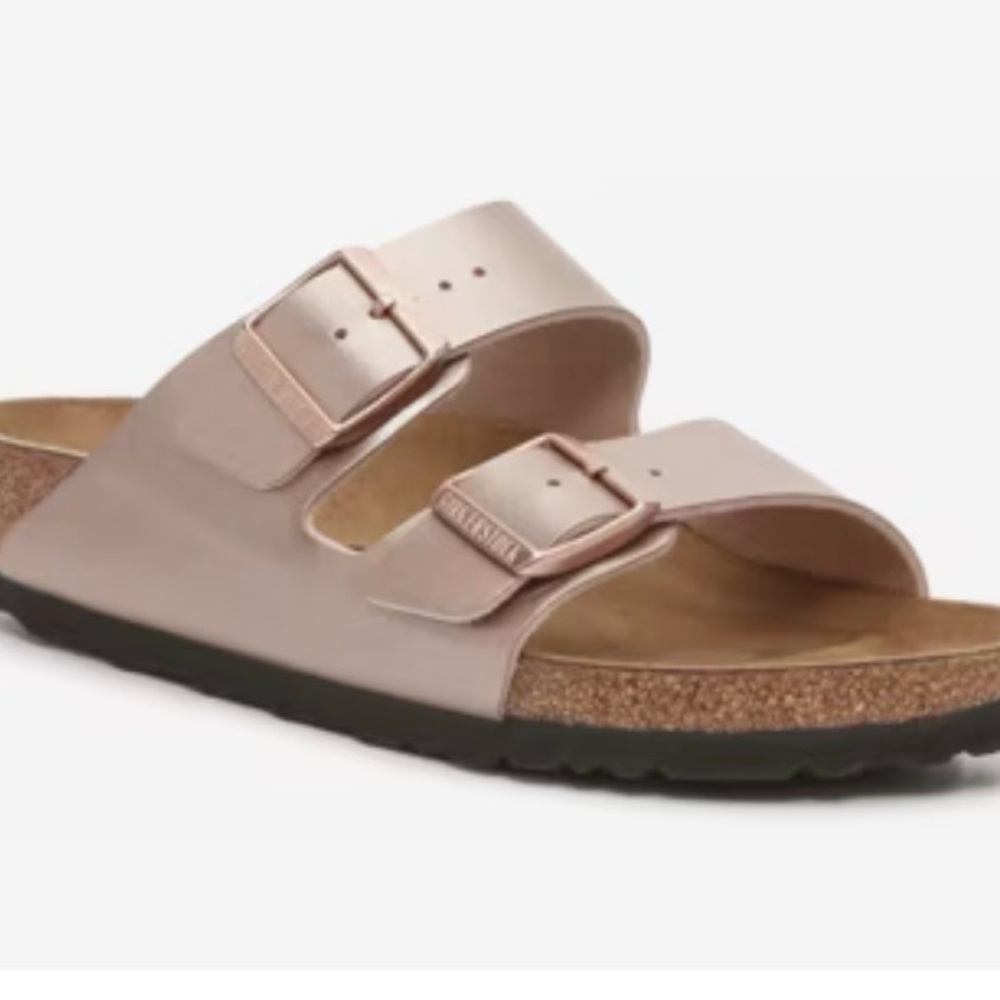 Birkenstock Metallic Rose Gold Arizona Sandals